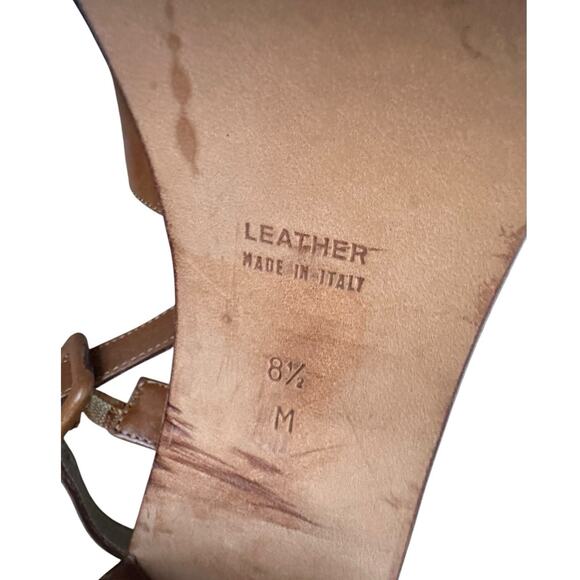 YSL Yves Saint Laurent Women 8.5 Block Heel Sandals Brown Leather Boho Luxury - Picture 10 of 13